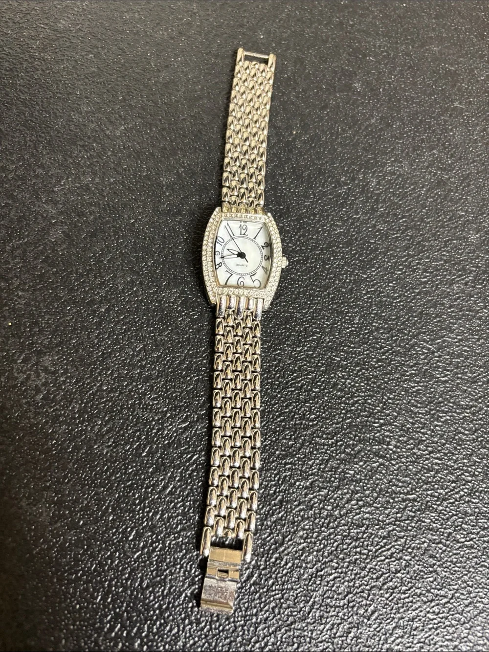 Silver Tone MOP Rhinestone Bling Dress Watch Crystal Accents WORKING